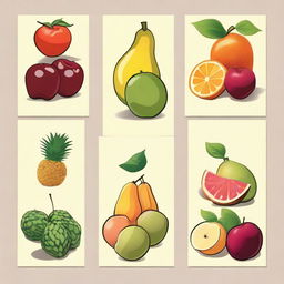 Generate an image with four panels, each showing a different fruit in its own unique scene. The fruits should be chosen at random.