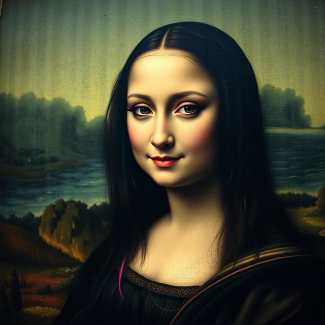 A reinterpretation of the famous Mona Lisa, styled with an emo aesthetic