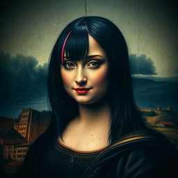 A reinterpretation of the famous Mona Lisa, styled with an emo aesthetic
