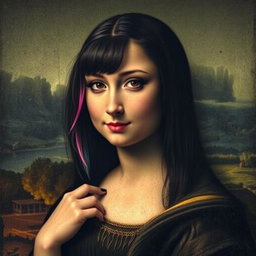 A reinterpretation of the famous Mona Lisa, styled with an emo aesthetic