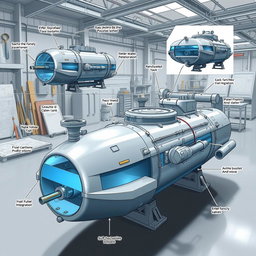 A detailed and technical illustration of a fast gunboat water tank design