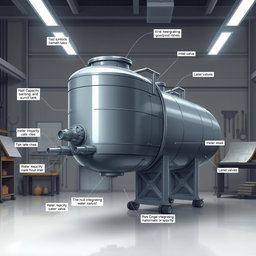 A detailed and technical illustration of a fast gunboat water tank design