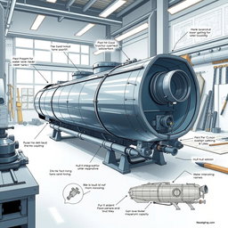 A detailed and technical illustration of a fast gunboat water tank design