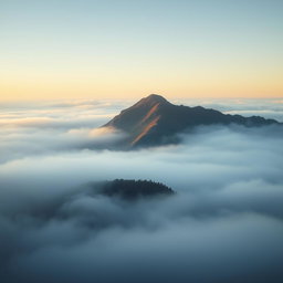 A stunning image of a mountain shaped like a woman's body emerging from thick fog, with soft curves and contours resembling the female form
