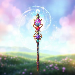 A beautifully crafted wand representing the Selection Wand from Beauxbatons Academy, intricately designed with vibrant colors and magical elements