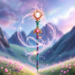A beautifully crafted wand representing the Selection Wand from Beauxbatons Academy, intricately designed with vibrant colors and magical elements