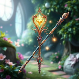 A stunning and colorful depiction of the Selection Wand from Beauxbatons Academy, designed with elegant curves and intricate details