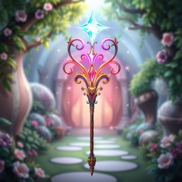 A stunning and colorful depiction of the Selection Wand from Beauxbatons Academy, designed with elegant curves and intricate details