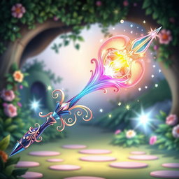 A stunning and colorful depiction of the Selection Wand from Beauxbatons Academy, designed with elegant curves and intricate details