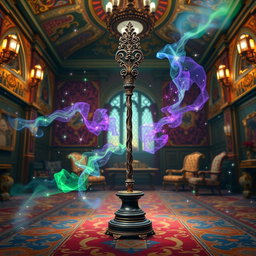 An enchanting depiction of the Beauxbatons Academy Selection Wand placed elegantly in a grand, colorful salon