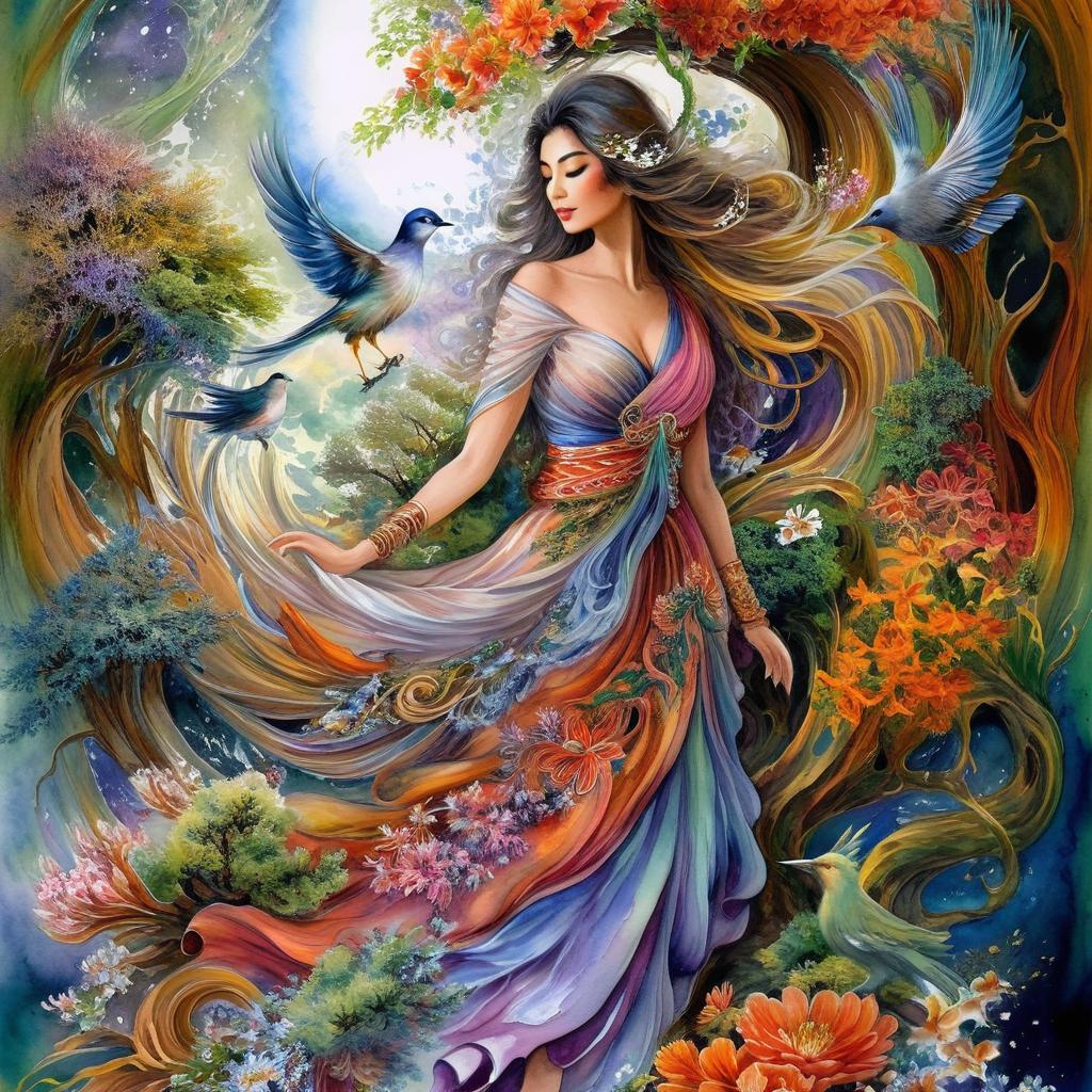 Magical Fairy & Colorful Bird - A Mythical Encounter