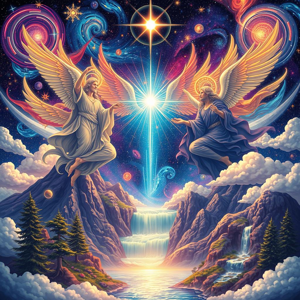 A striking and intricate illustration symbolizing the divine creation by gods