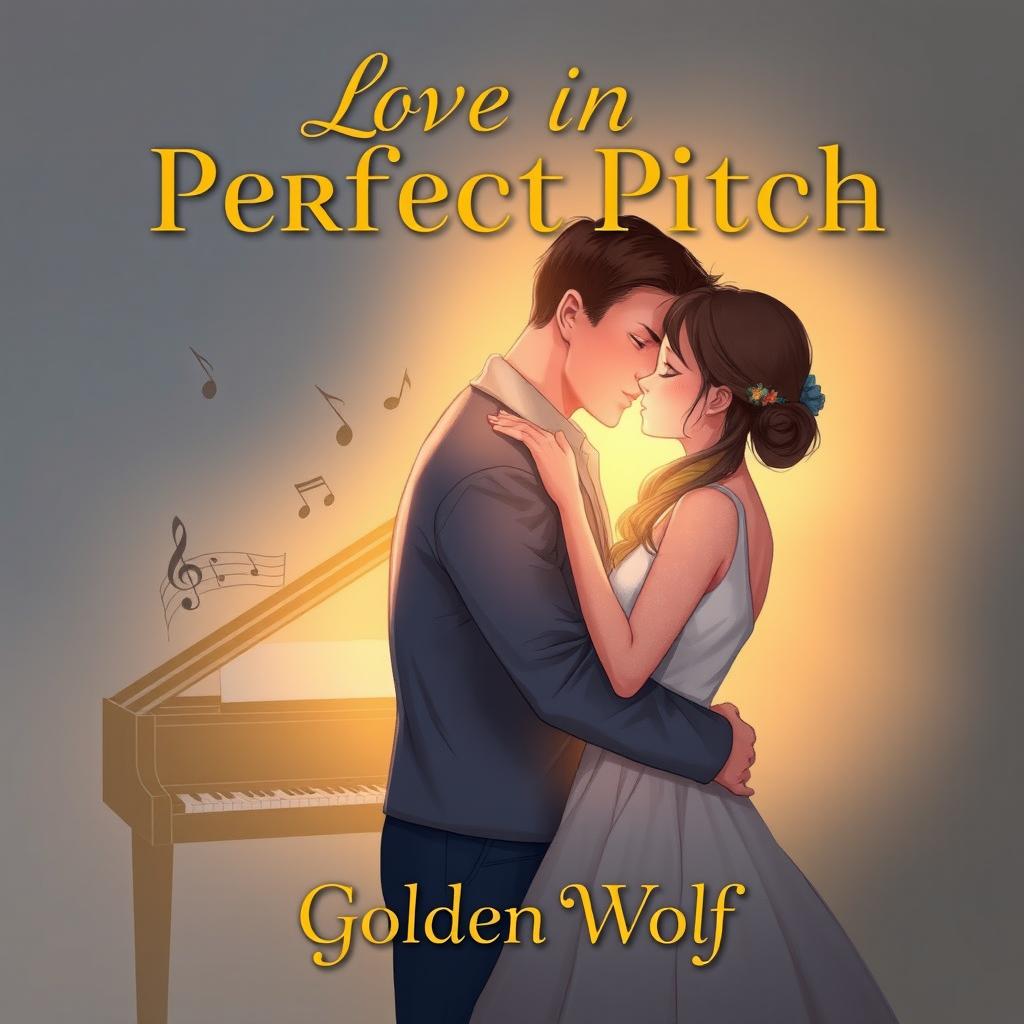 A poignant, romantic illustration of a couple named James and Stella embracing, set against a warm, golden light that highlights their emotional depth and intimacy