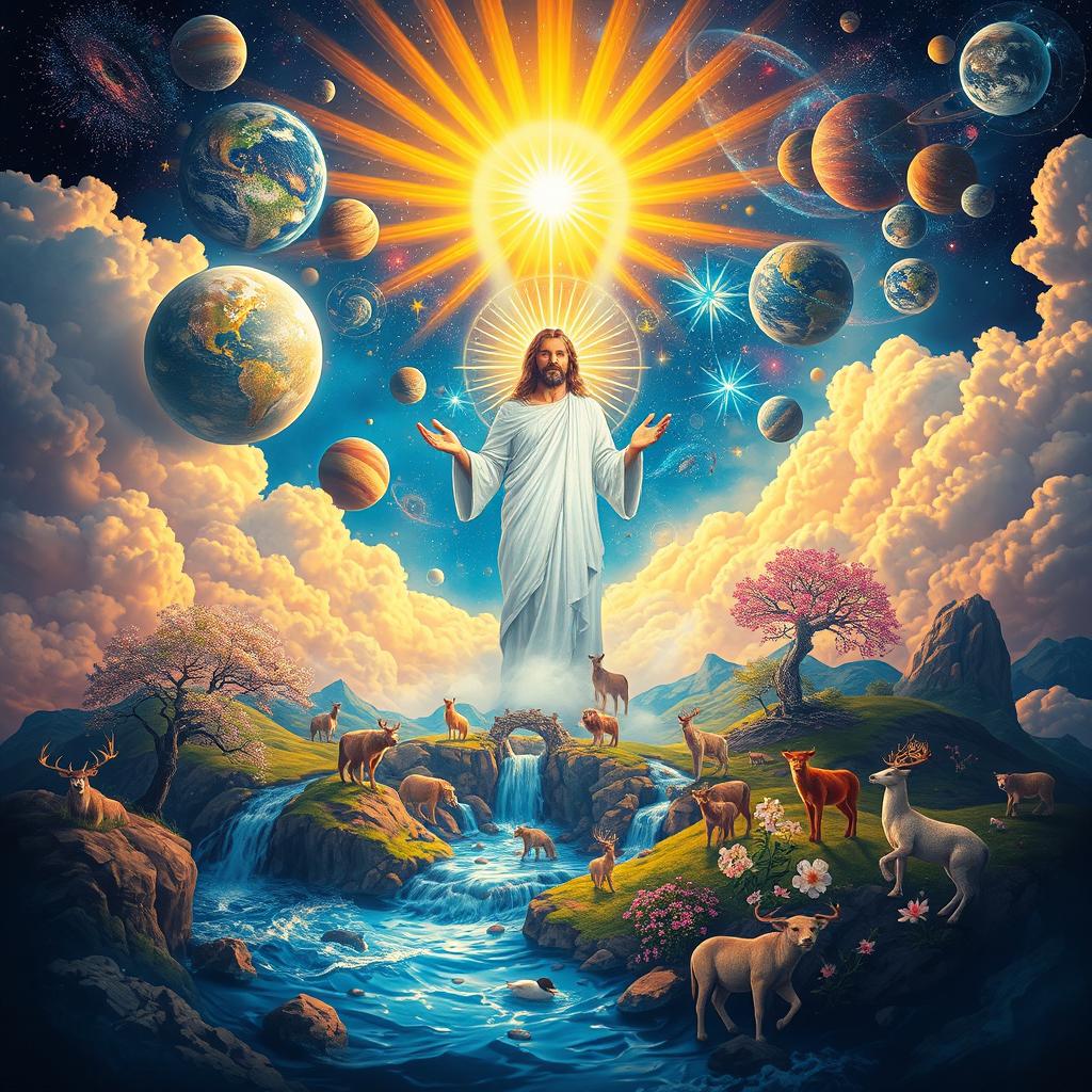 An artistic depiction of the religious theme of God's creation, illustrating a symbolic representation of the universe's birth