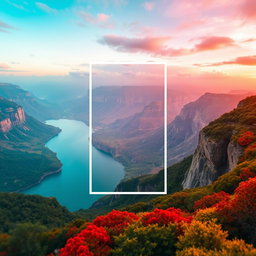 A stunning landscape image maintained from the original content, carefully resized to fit within the dimensions for three separate Instagram posts while ensuring that when placed together they create a cohesive scene