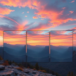 A stunning landscape image maintained from the original content, carefully resized to fit within the dimensions for three separate Instagram posts while ensuring that when placed together they create a cohesive scene