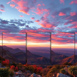 A stunning landscape image maintained from the original content, carefully resized to fit within the dimensions for three separate Instagram posts while ensuring that when placed together they create a cohesive scene