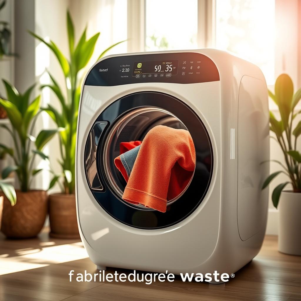 A futuristic and sleek home appliance designed for eco-friendly fabric regeneration