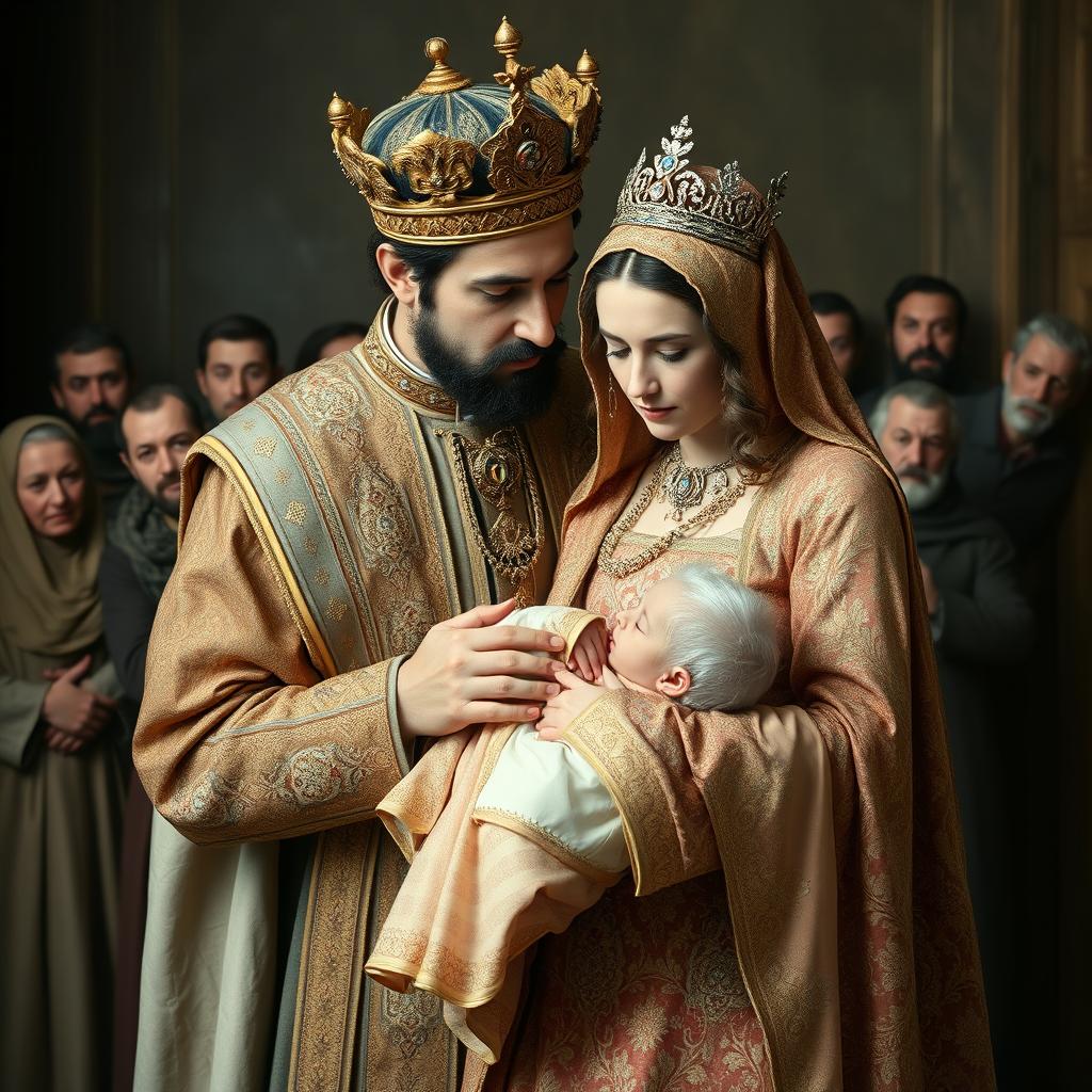 An Iranian king and queen stand together in an emotional scene