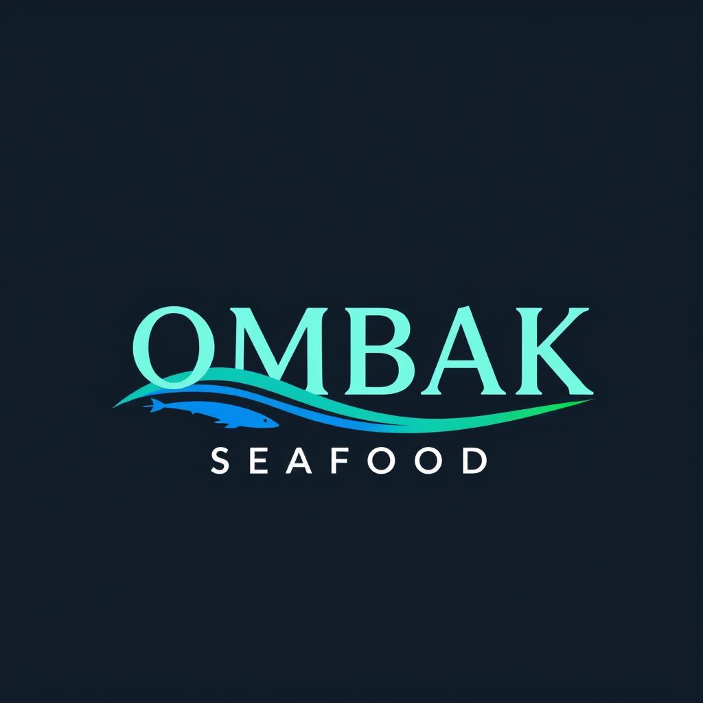 A sleek and modern logo for a seafood restaurant named 'OMBAK SEAFOOD'