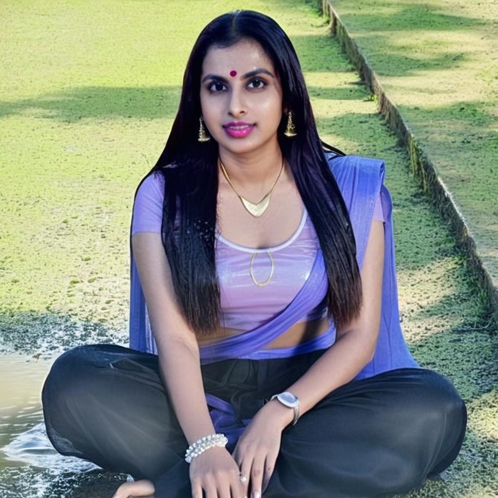 Cinematic Elegance: A Woman in Purple Sari