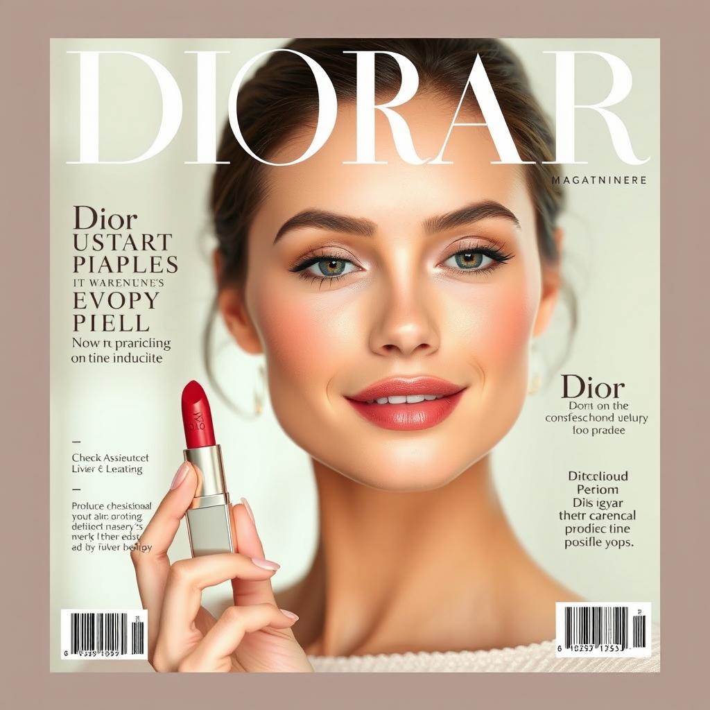 A magazine cover featuring a woman's face with a natural makeup look, soft glowing skin, and lightly defined features