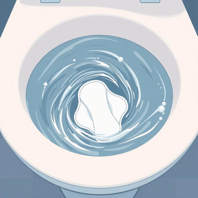 Sanitary Pad in Motion: A Flushing Illustration
