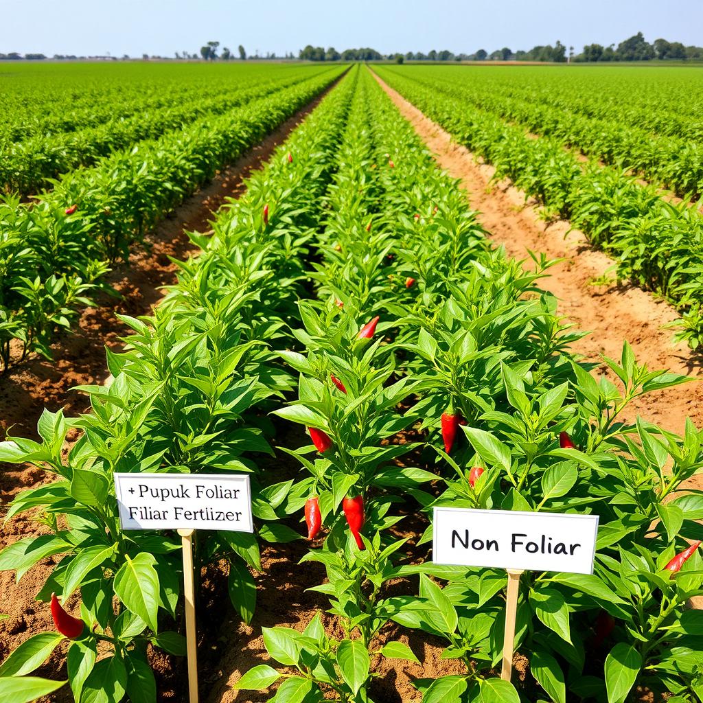 A semi agricultural field demonstrating a chili pepper crop