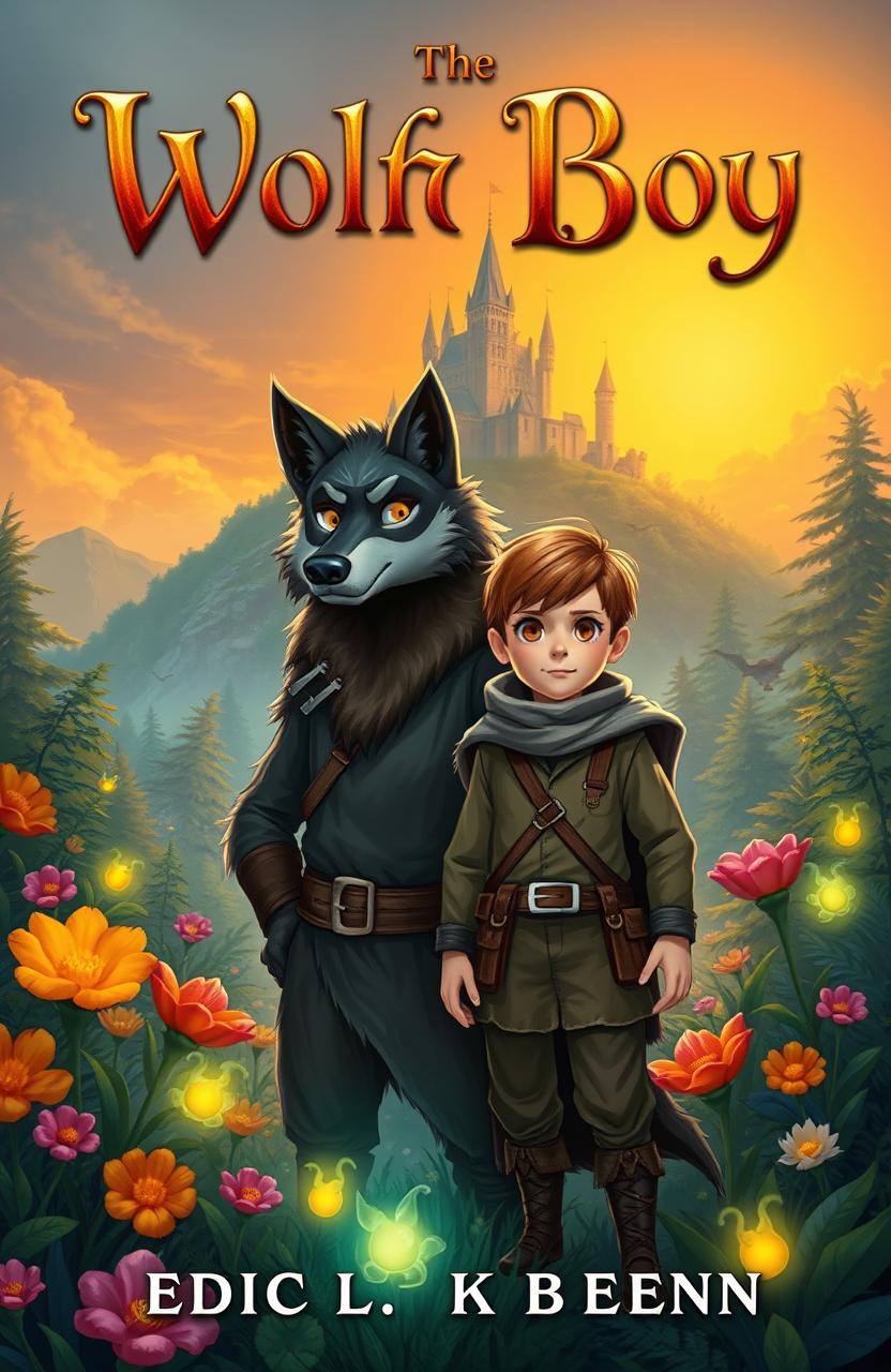 A fantasy book cover featuring a wolf boy and a normal boy embarking on an epic adventure