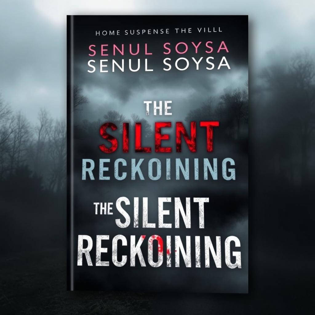 A captivating book cover design for a suspense thriller titled 'The Silent Reckoning', with the author's name, Senul Soysa, featured exclusively at the top