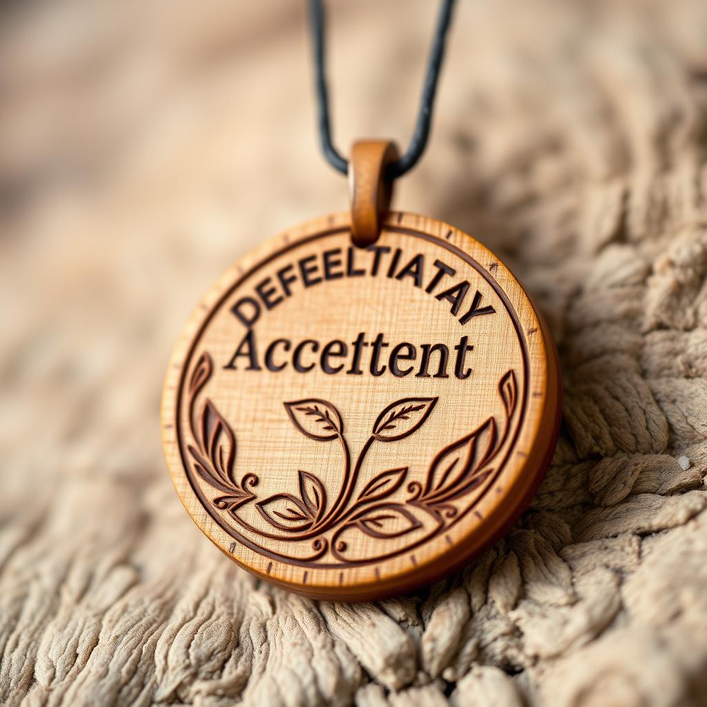A beautifully carved wooden necklace symbolizing acceptance in psychology, featuring intricate engravings and designs that represent psychological themes
