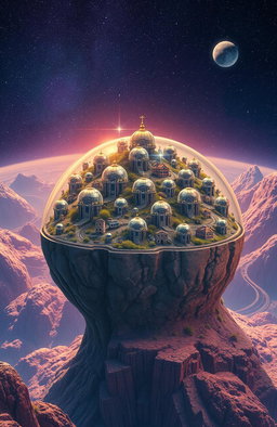 A lonely dwarf planet dotted with numerous small cities, all protected by shimmering glass domes