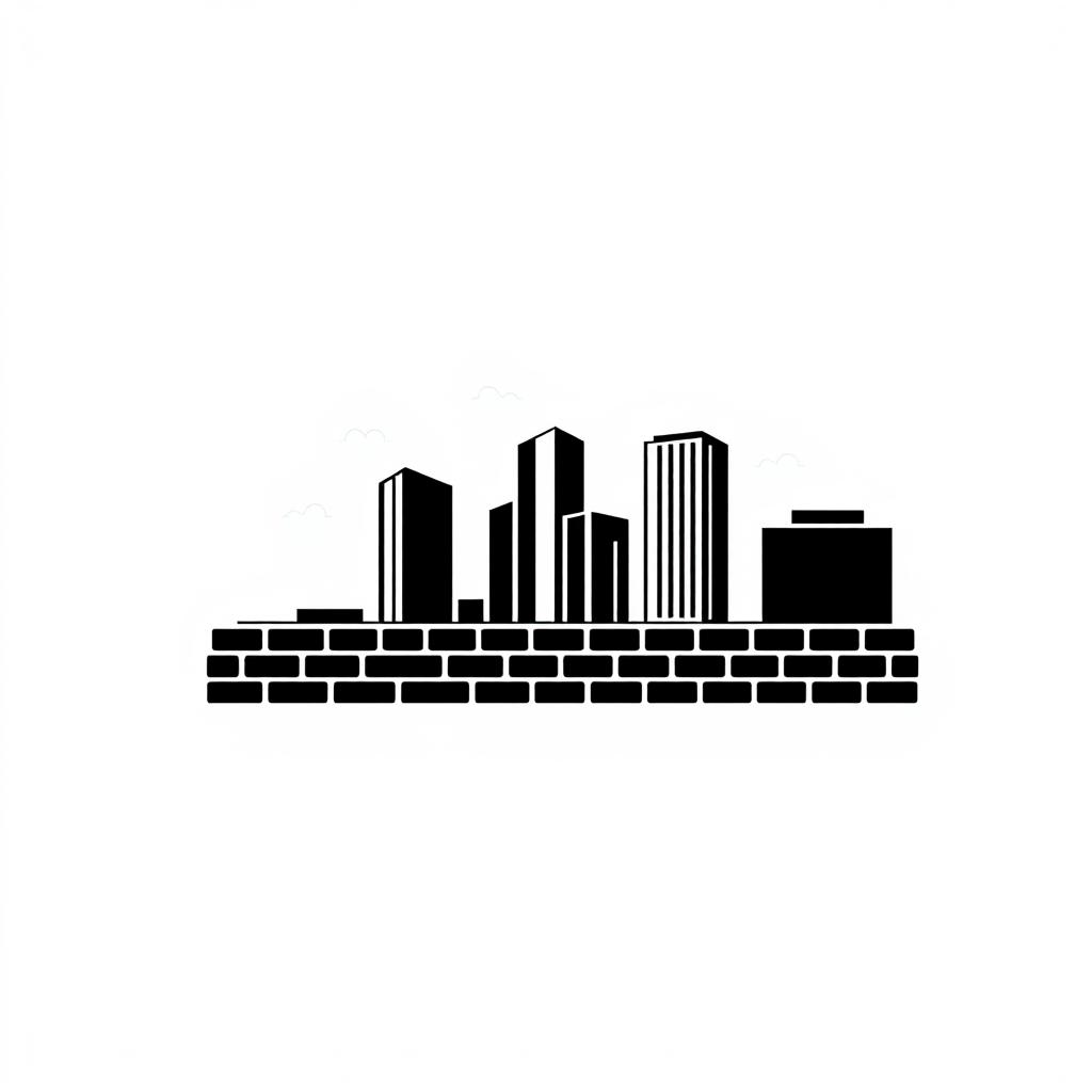 A simple and minimalistic 2D black and white stamp design for an architectural construction company