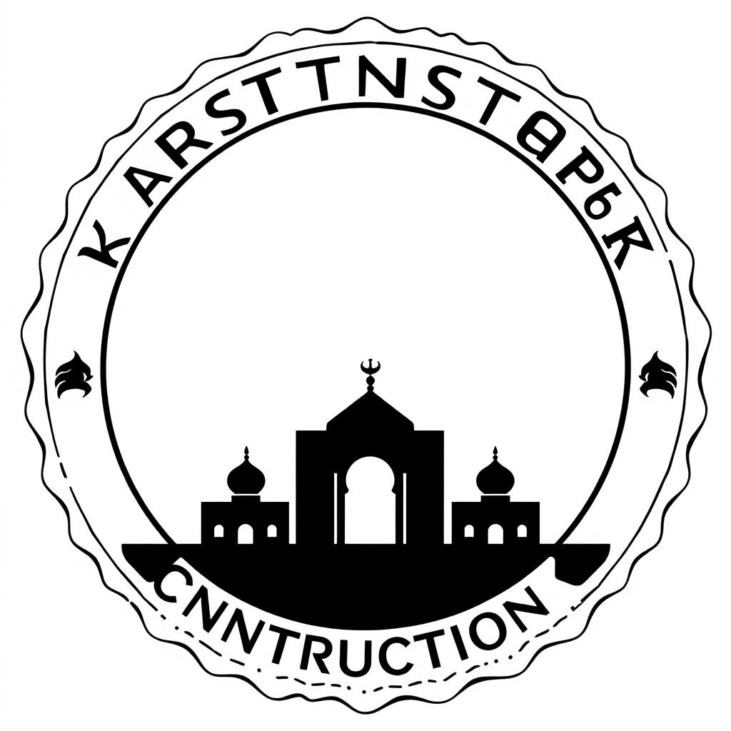 A 2D black and white stamp design for an architectural construction company
