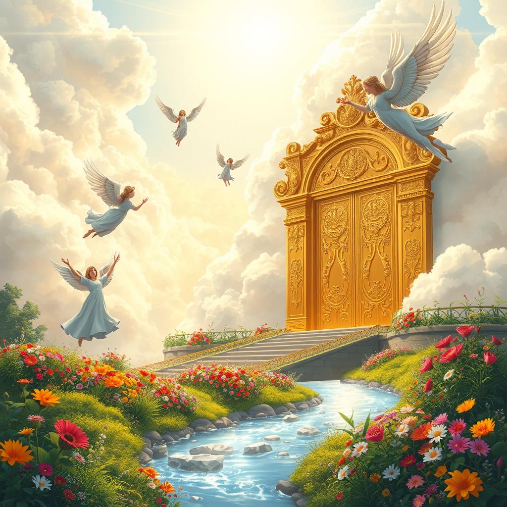 A breathtaking illustration of Menyország, capturing the essence of Heaven with a serene and idyllic landscape