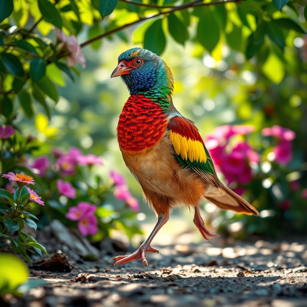 A remarkable bird, known for its captivating movements, gracefully walks on its legs in an enchanting natural setting