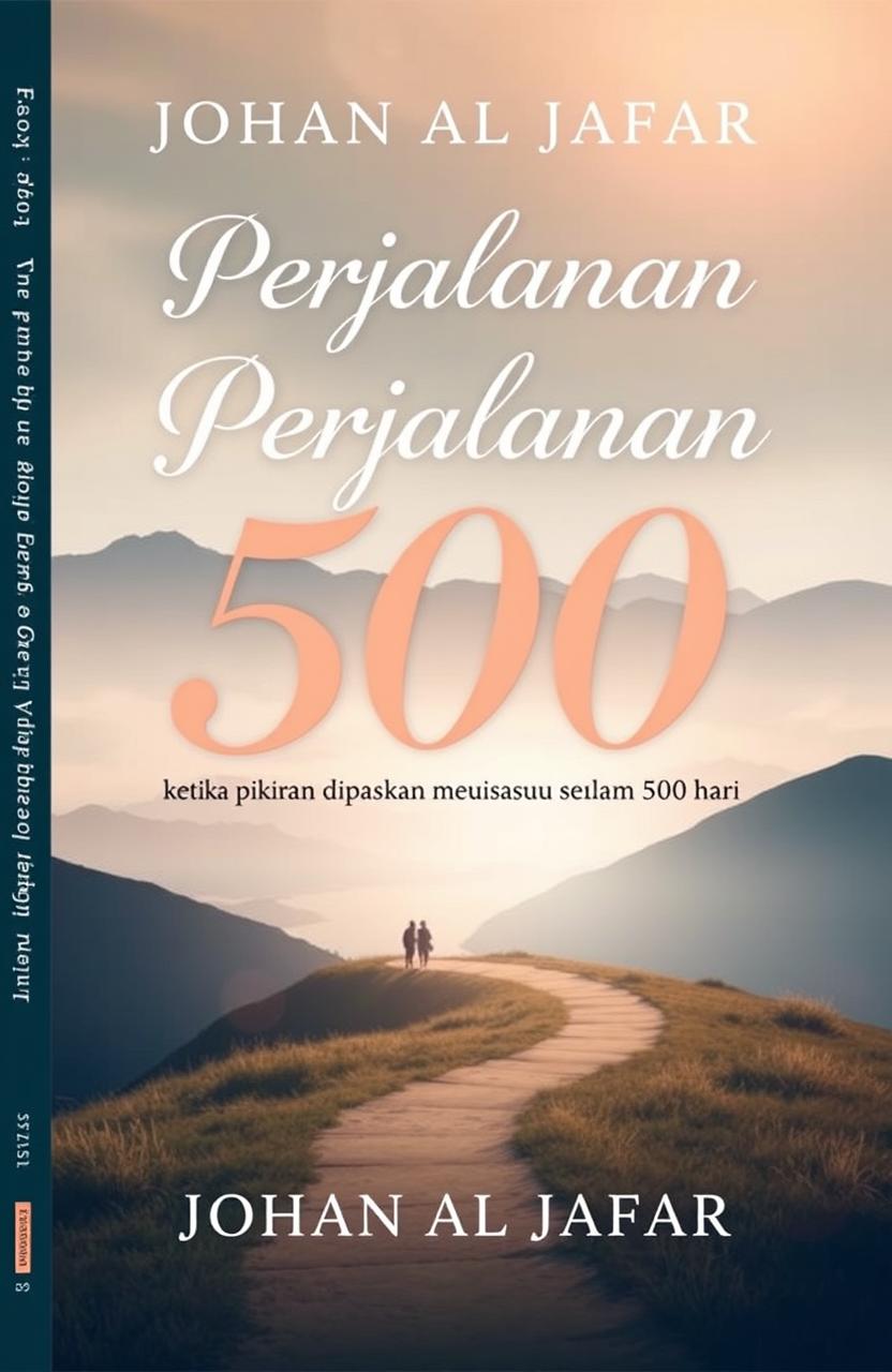 A captivating book cover design for the title "Perjalanan 500 Hari" with the subtitle "ketika pikiran dipaksa menuliskan sesuatu dalam 500 hari"