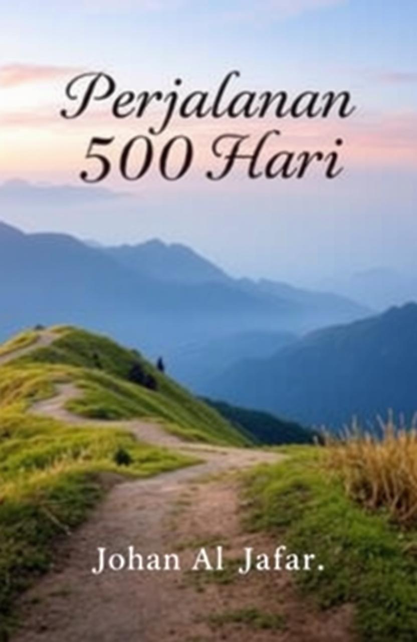 A captivating book cover design for the title 'Perjalanan 500 Hari' with the subtitle 'Ketika Pikiran Dipaksa Menuliskan Sesuatu Dalam 500 Hari'