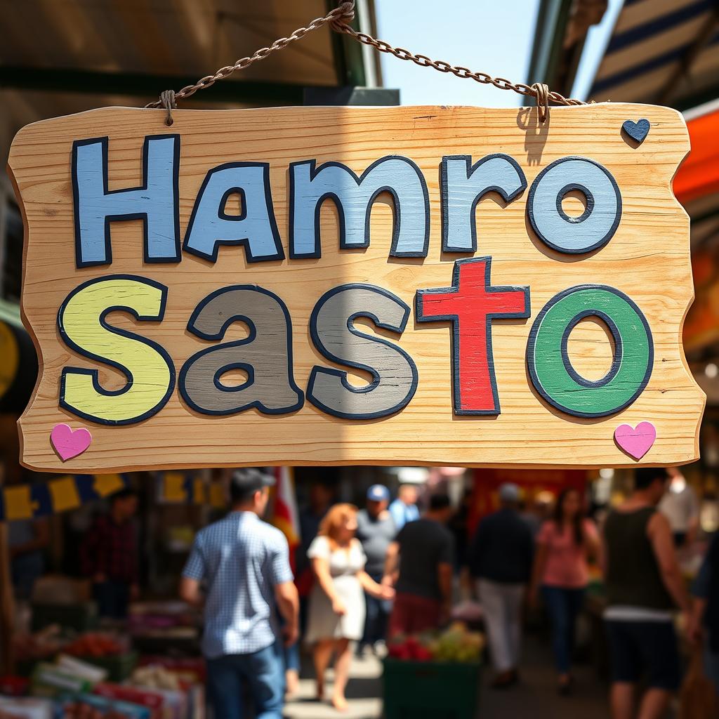 A vibrant shop sign that reads 'Hamro Sasto Pasal' in bold, eye-catching letters