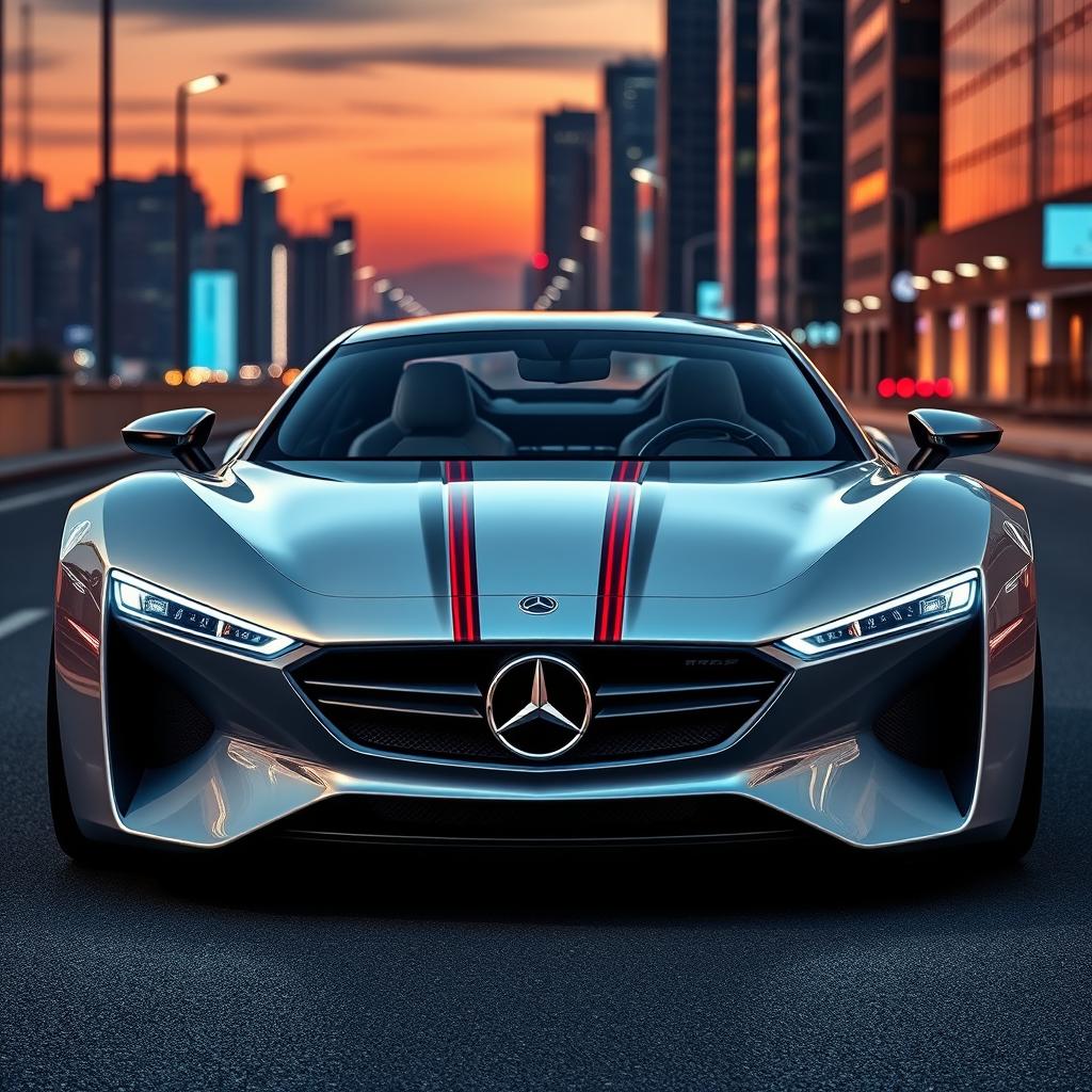 A stunning, high-quality concept car that combines elements of a Pride vehicle with the luxury and elegance of a Benz