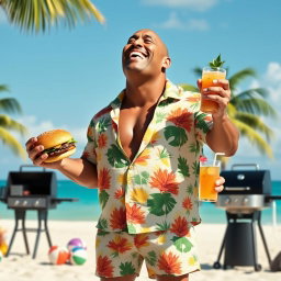A humorous and exaggerated depiction of Dwayne Johnson, known as 'The Rock', in a light-hearted setting