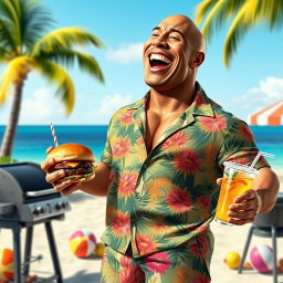 A humorous and exaggerated depiction of Dwayne Johnson, known as 'The Rock', in a light-hearted setting