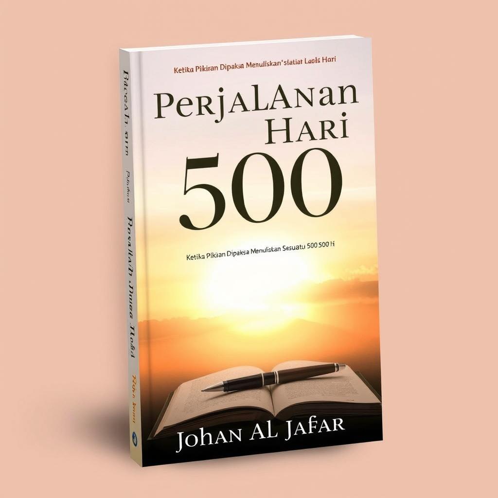 A book cover design for 'Perjalanan 500 Hari' featuring the subtitle 'Ketika Pikiran Dipaksa Menuliskan Sesuatu Dalam 500 Hari'