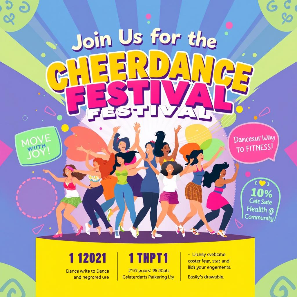 A vibrant and energetic poster for a Cheerdance Festival, designed to be easily drawable