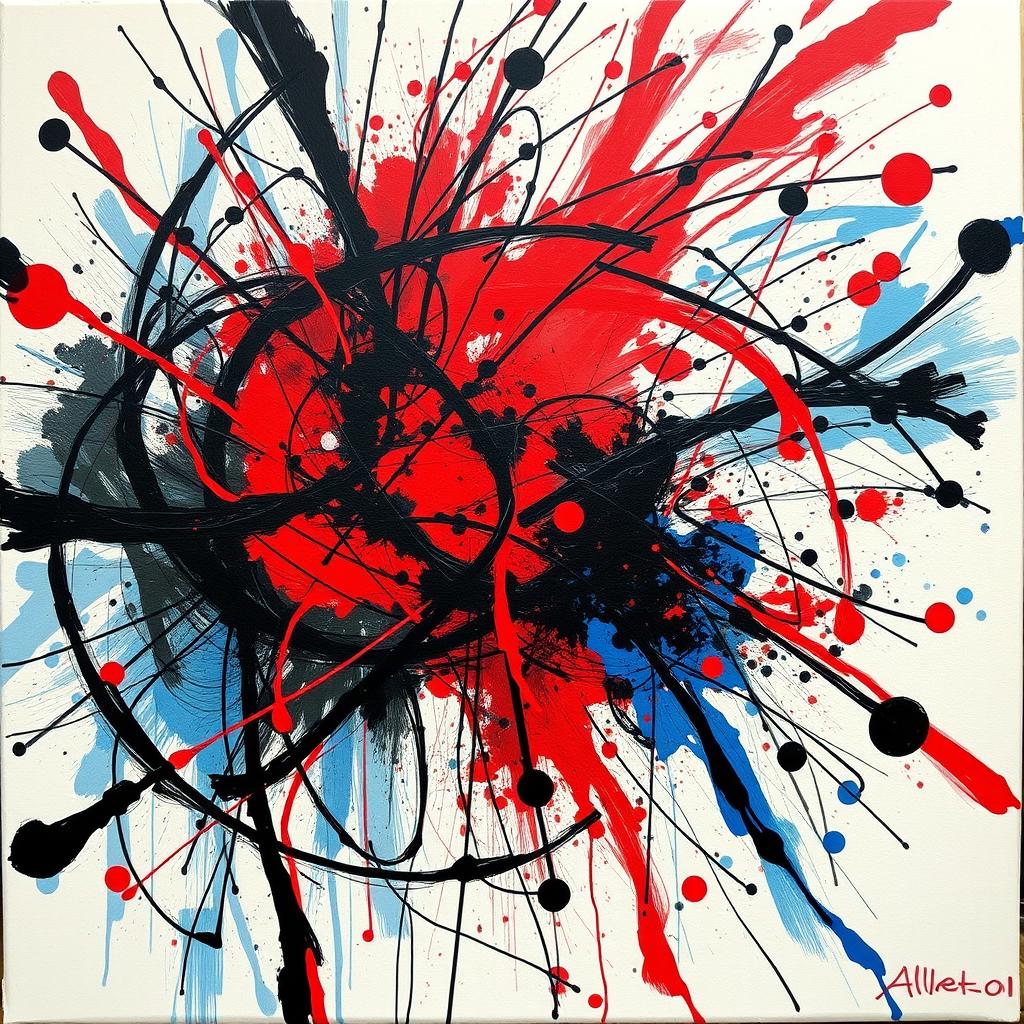 An abstract expressionist artwork featuring chaotic lines and vibrant colors, conveying a sense of turmoil and confusion