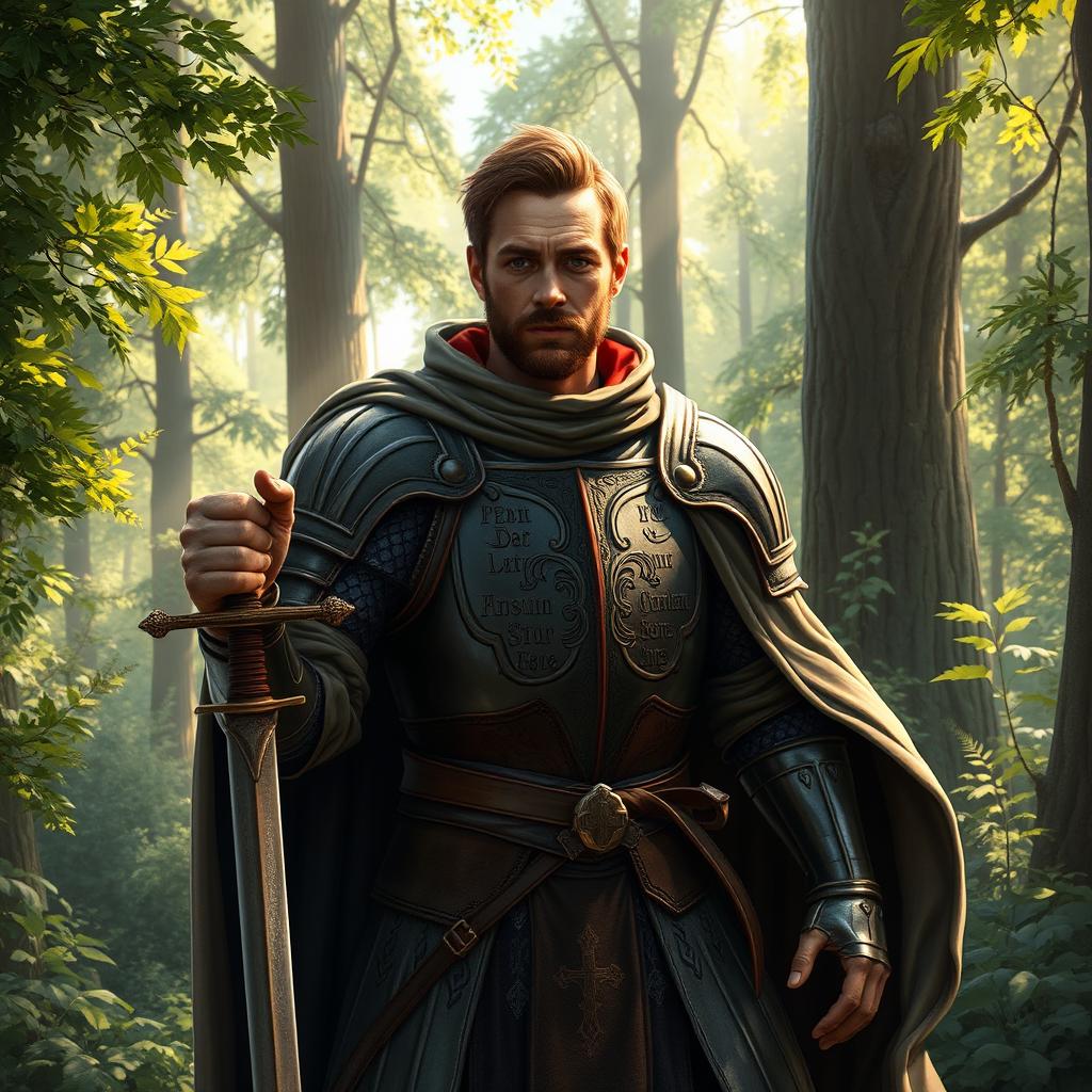 Heroic Medieval Soldier in Lush Forest