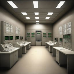 The data control room of a maximum-security penitentiary, incorporating design elements from the architecture shown in the provided link.