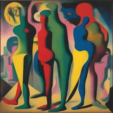 The surrealist painting was filled with vibrant colors and distorted figures, accompanied by amphigory scrawled across the canvas.