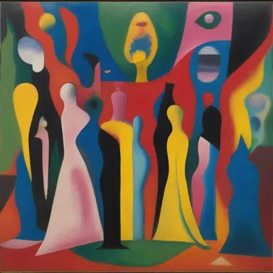 The surrealist painting was filled with vibrant colors and distorted figures, accompanied by amphigory scrawled across the canvas.
