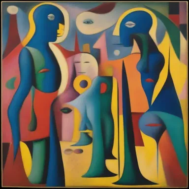 The surrealist painting was filled with vibrant colors and distorted figures, accompanied by amphigory scrawled across the canvas.